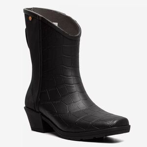 Bogs Black Croc-Embossed Mid-Calf Rain Boot